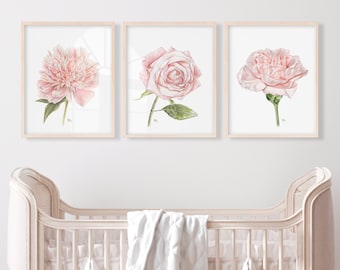 Flower Nursery Decor Flower Nursery Prints, Floral Nursery Decor Floral Nursery Prints, Flower Nursery Wall Art Botanical Nursery Art Set 3