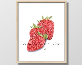 Strawberries Painting Strawberry Art Print. Strawberries Print Strawberry Watercolor Strawberry Fruit Watercolor Fruit Art Print Kitchen Art