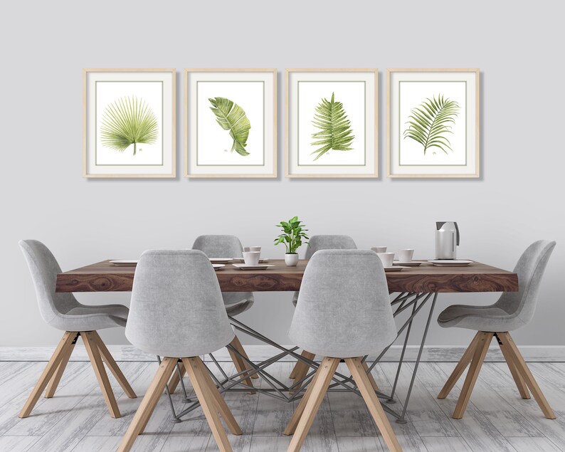 Tropical Leaf Art Botanical Prints Leaf Prints Leaf Paintings Leaves Watercolor Palm Leaf Print Fern Art Banana Leaf Wall Art Print Set of 4