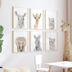 Safari Nursery Decor, Safari Nursery Prints, Baby Animal Prints for Nursery, Nursery Wall Art, Safari Animals Nursery Art, Set of 6 Prints image 2