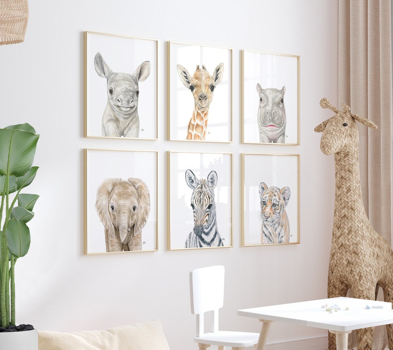 Safari Nursery Decor, Safari Nursery Prints, Baby Animal Prints for Nursery, Nursery Wall Art, Safari Animals Nursery Art, Set of 6 Prints image 2