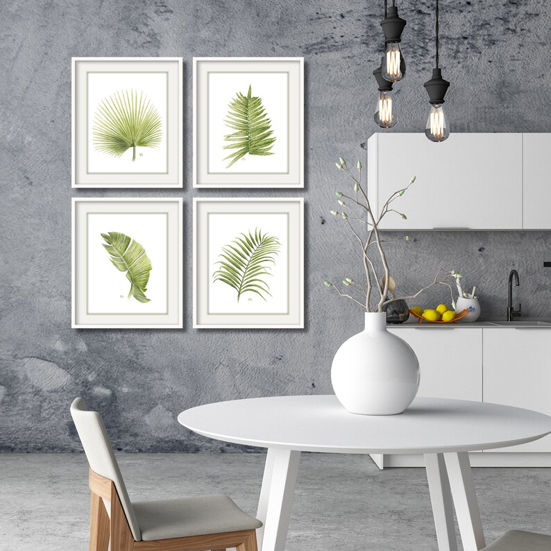 Tropical Leaf Art Botanical Prints Leaf Prints Leaf Paintings Leaves Watercolor Palm Leaf Print Fern Art Banana Leaf Wall Art Print Set of 4