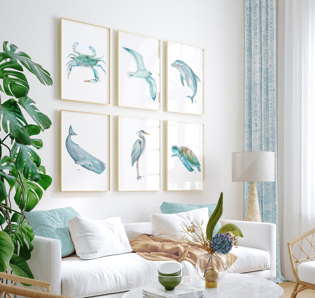 Coastal Watercolor Print Set, Beach House Wall Art, Set of 6 - Etsy
