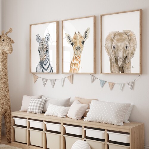 Monochrome Nursery Art Baby Boy Safari Animal Wall Decor Set Etsy