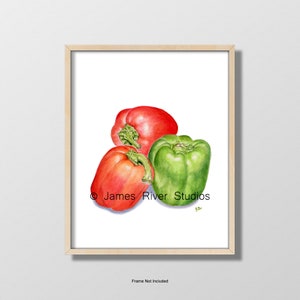 Pepper Art Bell Pepper Painting Red Pepper Print. Green Pepper Watercolor Bell Pepper Kitchen Art Vegetable Art Vegetable Wall Decor Print image 2