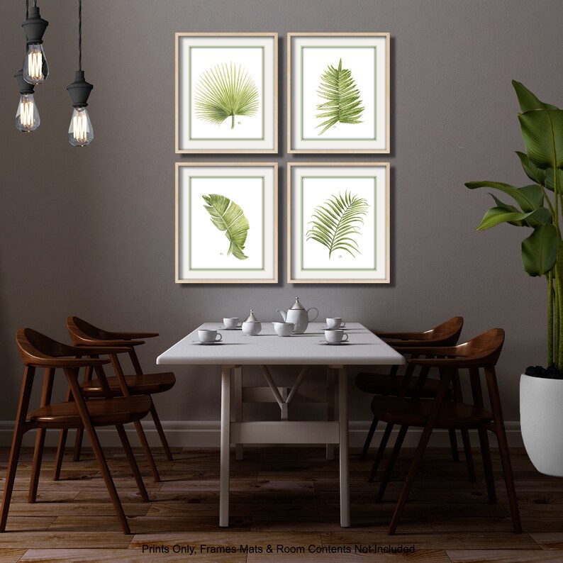 Tropical Leaf Art Botanical Prints Leaf Prints Leaf Paintings Leaves Watercolor Palm Leaf Print Fern Art Banana Leaf Wall Art Print Set of 4