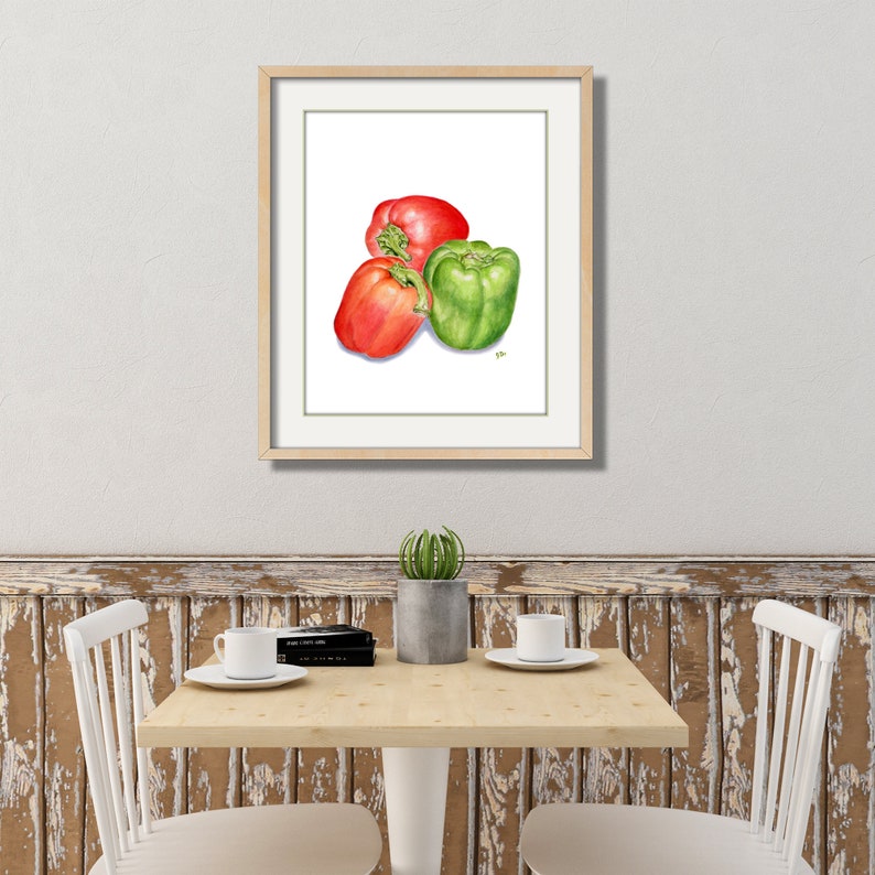 Pepper Art Bell Pepper Painting Red Pepper Print. Green Pepper Watercolor Bell Pepper Kitchen Art Vegetable Art Vegetable Wall Decor Print image 1