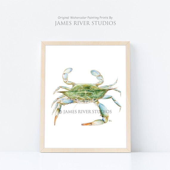 Crab Painting Crab Watercolor Painting Blue Crab Art Print Crab Print. Sea Green Beach Art Ocean Art Sea Art Beach Home Decor Coastal Art.