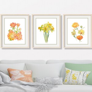 Yellow Flower Painting Flower Watercolor Flower Print Yellow Floral Painting Floral Watercolor Floral Prints Daffodil Coreopsis Mum Set of 3 image 3