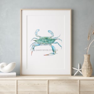 Beach Decor Ocean Prints, Ocean Decor Sea Art, Coastal Decor Sea Decor, Nautical Wall Art Tropical Paintings Blue Crab Turtle Fish Set 3 image 5