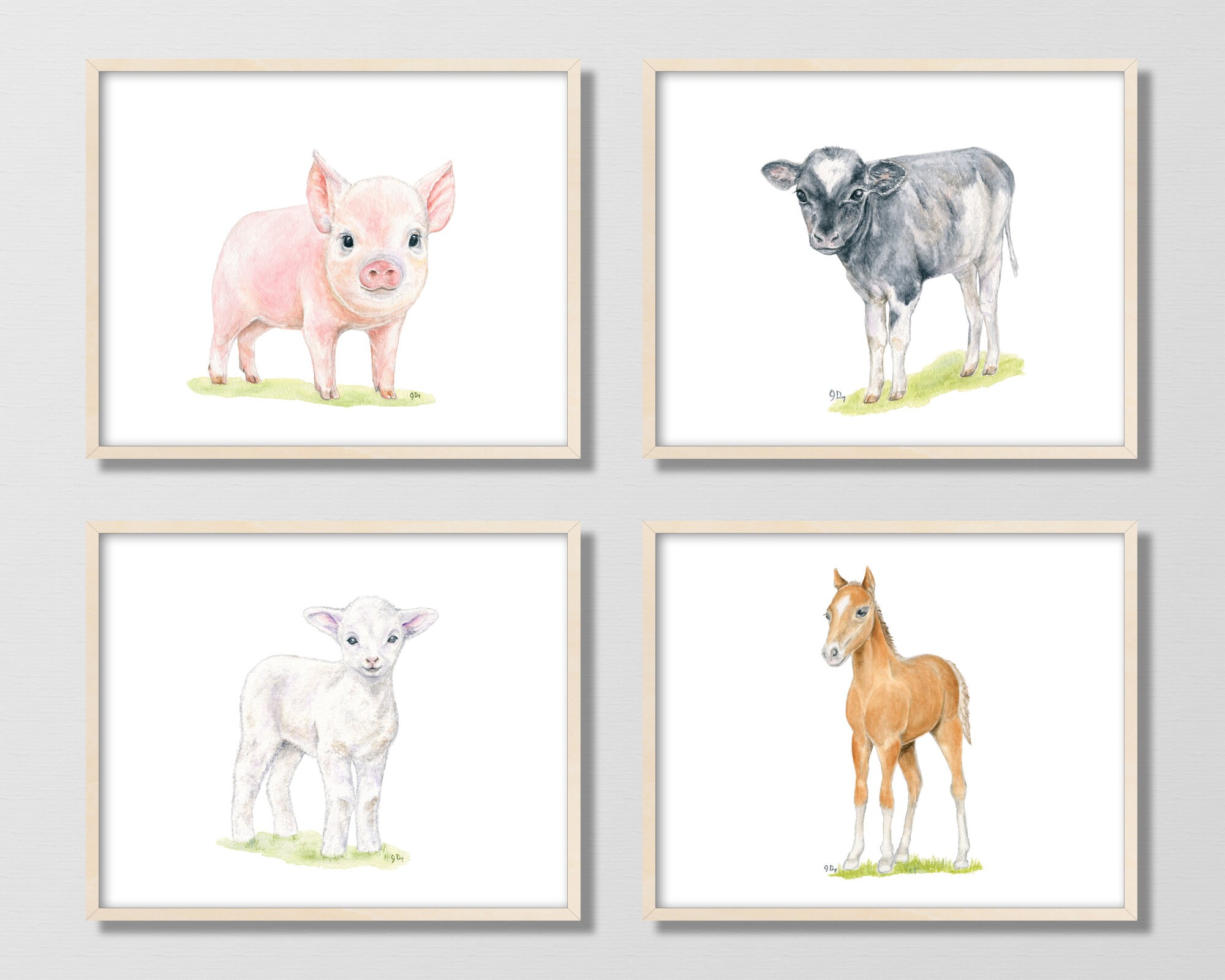 Farm Nursery Art Farm Animal Print Set of 4 Baby Animal | Etsy