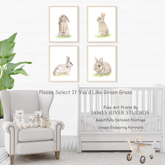 Bunny Nursery Prints Bunny Nursery Art, Baby Bunny Rabbit Nursery Decor, Girl Nursery Girls Room Wall Art, Original Watercolor Art Set of 4