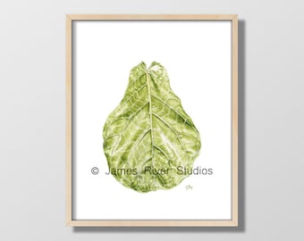 Botanical Leaf Print Botanical Leaf Art Fig Leaf Painting Fig Leaf Watercolor Fiddle Fig Leaf Wall Art Green Tropical Leaf Watercolor Art