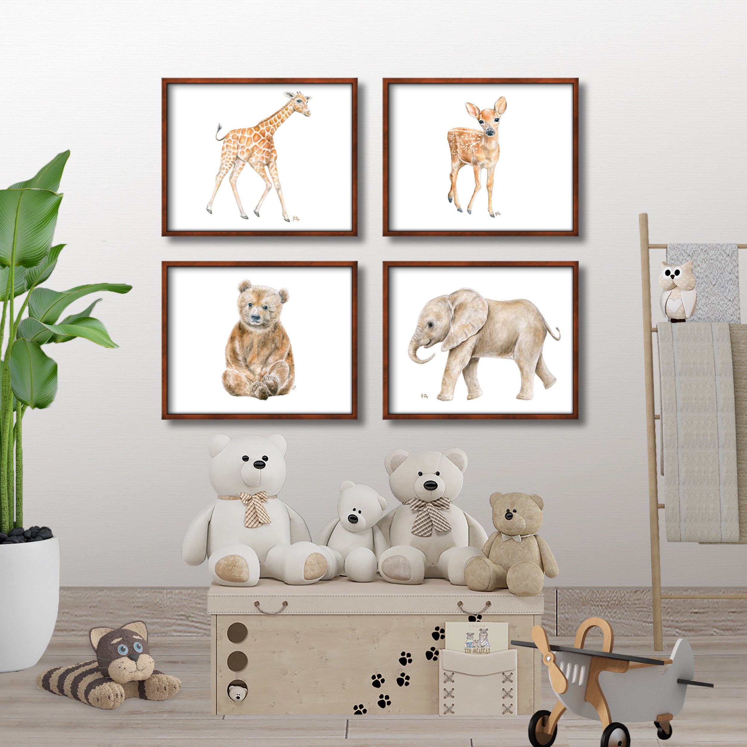 Animal Nursery Print Set of 4 Animal Nursery Decor Baby Animal Etsy