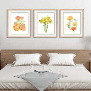 Yellow Flower Painting Flower Watercolor Flower Print Yellow Floral Painting Floral Watercolor Floral Prints Daffodil Coreopsis Mum Set of 3 image 2