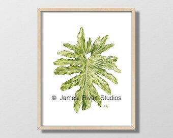 Hoja verde impresión tropical hoja verde arte verde hoja pintura hoja verde pared arte hoja verde hoja decor Philodendron impresión acuarela botánica acuarela