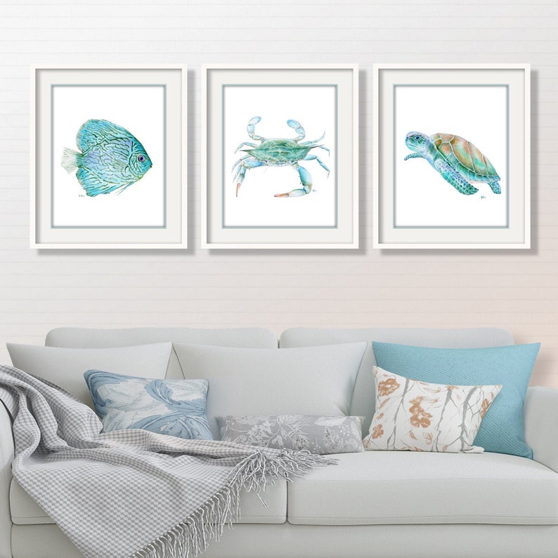 Coastal Art Beach Prints Set of 3 Unframed Ocean Watercolors Etsy