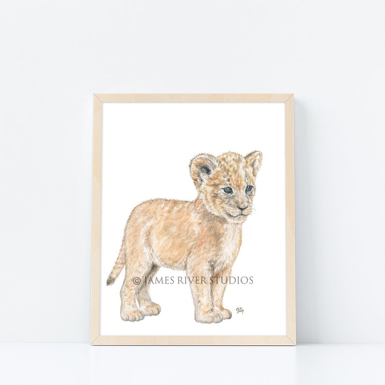 Lion Art Lion Painting Lion Print. Lion Watercolor Painting Animal Watercolor Print Lion Nursery Art Lion Cub Baby Lion Safari Animal Art. image 1