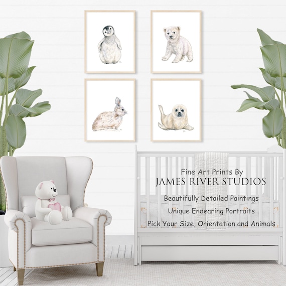 Arctic Nursery Art Arctic Animal Nursery Decor, Polar Bear Nursery Wall Art Penguin Nursery Baby Seal Bunny Watercolor Neutral Art Prints 4.