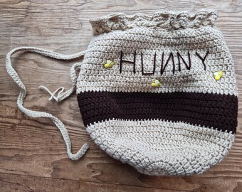 Handmade Crochet Honey Drawstring Bag