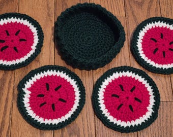Handmade Crochet Watermelon Coaster Set