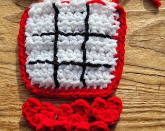 Handmade Crochet Heart Tic Tac Toe Game