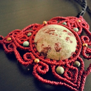 Goddess Cassiopeia macramé necklace with Turquoise Boho apple semiprecious stones pendant
