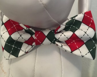 CHRISTMAS ARGYLE / Bow Tie, Flower, or Bandana Collar Attachment & Accessory for Dogs and Cats