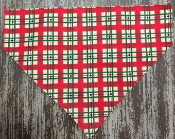 HOLIDAY RED GREEN Tartan / Bow Tie, Flower, or Bandana Collar Attachment & Accessory for Dogs and Cats