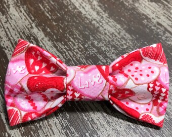 PINK LOVE HEARTS / Bow Tie, Flower, or Bandana Collar Attachment & Accessory for Dogs and Cats
