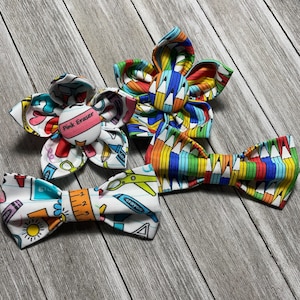 BACK to SCHOOL / Bow Tie, Flower or Bandana / Collar Attachment & Accessory for Dogs and Cats