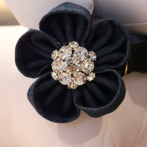 Denim with RHINESTONE GLITTER Button / Flower, Bow Tie, Bandana Collar Attachment and Accessory