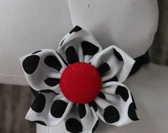 BLACK and WHITE DOTS / Bow Tie, Flower, or Bandana Collar Attachment & Accessory for Dogs and Cats