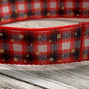 Adjustable Nylon Webbing Ribbon DOG Collar Hand Made Red Checker Print with Glitter Gold Polka Dots image 3