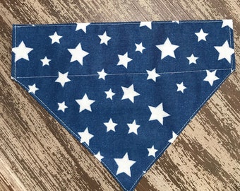 BLUE WHITE STARS / Bow Tie, Flower, or Bandana Collar Attachment & Accessory for Dogs and Cats