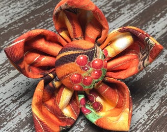 FALL PUMPKINS and BERRIES / Bow Tie, Flower or Bandana Collar Attachment & Accessory for Dogs and Cats
