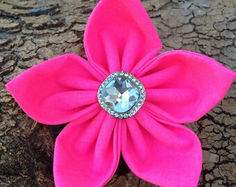 CUSTOM FLOWER with RHINESTONE button  / Collar Attachment & Accessory for Dogs and Cats