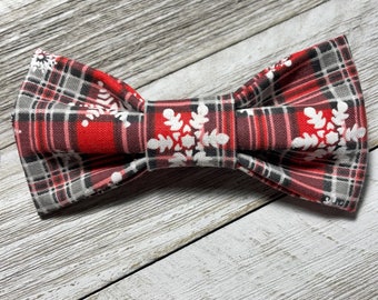 PLAID SNOWFLAKES / Bow Tie, Flower, or Bandana Collar Attachment & Accessory for Dogs and Cats