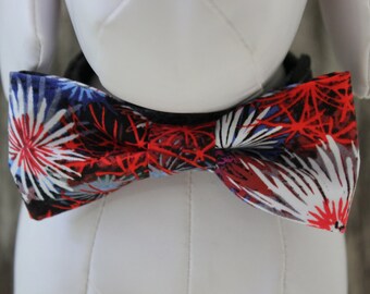 JULY 4th FIREWORKS / Bow Tie, Flower, or Bandana Collar Attachment & Accessory for Dogs and Cats