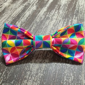 BRIGHT GEOMETRIC PATTERNS / Bow Tie, Flower, or Bandana Collar Attachment & Accessory for Dogs and Cats