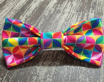 BRIGHT GEOMETRIC PATTERNS / Bow Tie, Flower, or Bandana Collar Attachment & Accessory for Dogs and Cats