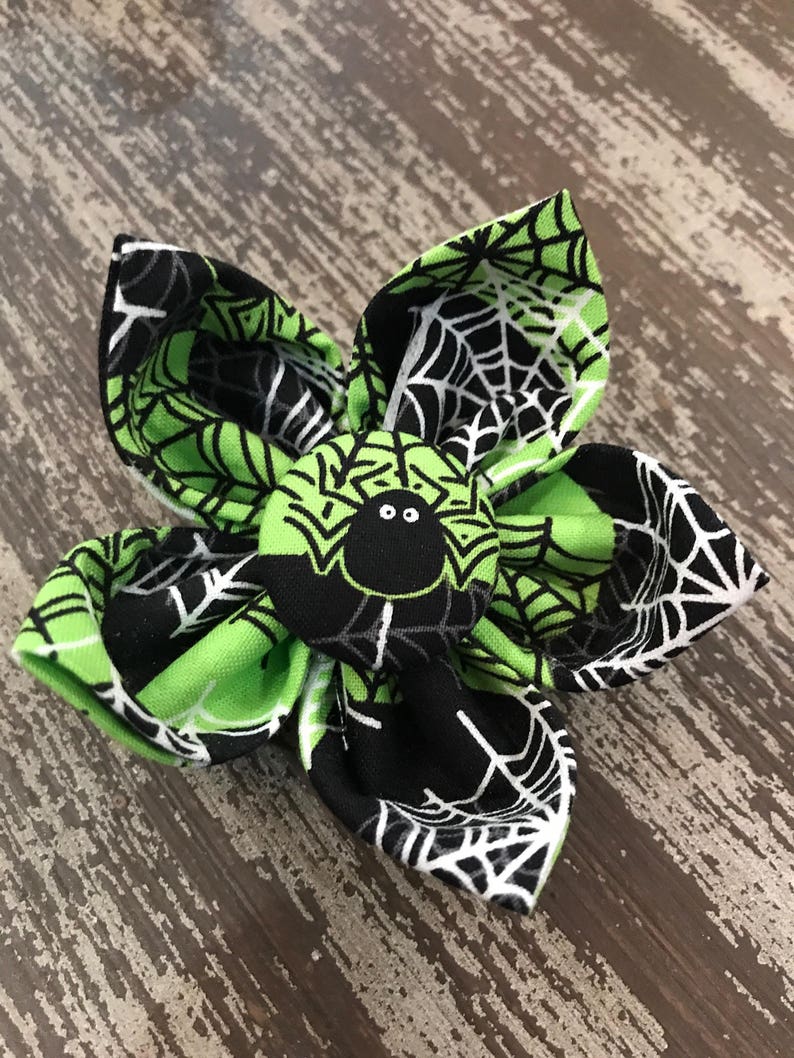 HALLOWEEN SKULLS and SPIDERWEBS / Bow Tie, Flower or Bandana / Collar Attachment & Accessory for Dogs and Cats image 2