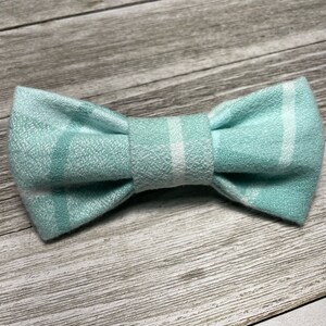 Robin egg blue FLANNEL TARTAN / Bow Tie, Flower, or Bandana Collar Attachment & Accessory for Dogs and Cats