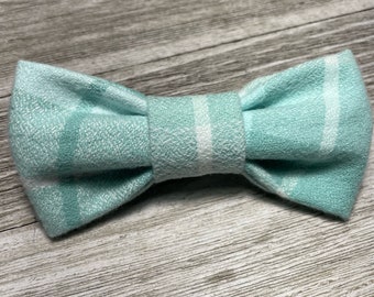 Robin egg blue FLANNEL TARTAN / Bow Tie, Flower, or Bandana Collar Attachment & Accessory for Dogs and Cats