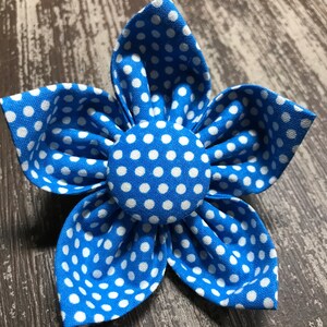 BLUE POLKA DOTS / Bow Tie, Flower, or Bandana Collar Attachment & Accessory for Dogs and Cats