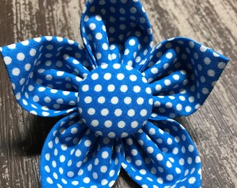 BLUE POLKA DOTS / Bow Tie, Flower, or Bandana Collar Attachment & Accessory for Dogs and Cats