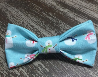 WINTER BLUE or Pink SNOWMEN / Bow Tie, Flower or Bandana / Collar Attachment & Accessory for Dogs and Cats