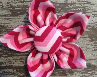 RED PINK CHEVRON / Bow Tie, Flower, or Bandana Collar Attachment & Accessory for Dogs and Cats