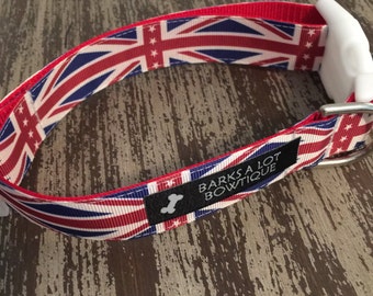 BRITISH UNION JACK / Adjustable Nylon Webbing Ribbon Dog Collar