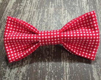 RED PICNIC GINGHAM / Bow Tie, Flower, or Bandana Collar Attachment & Accessory for Dogs and Cats